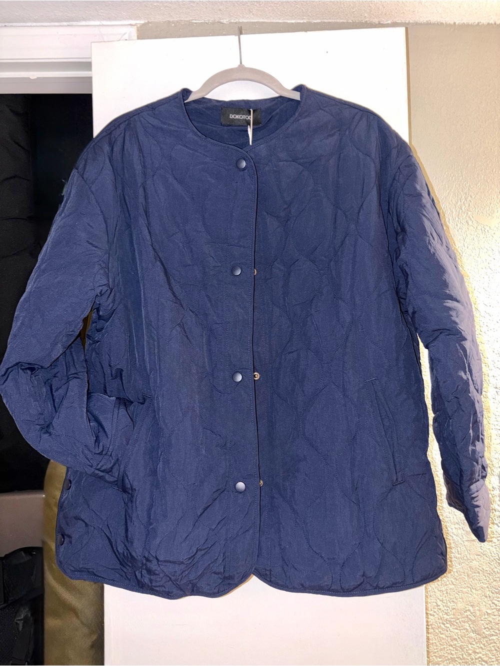 Navy Quilted Snap-Front Puffer Jacket